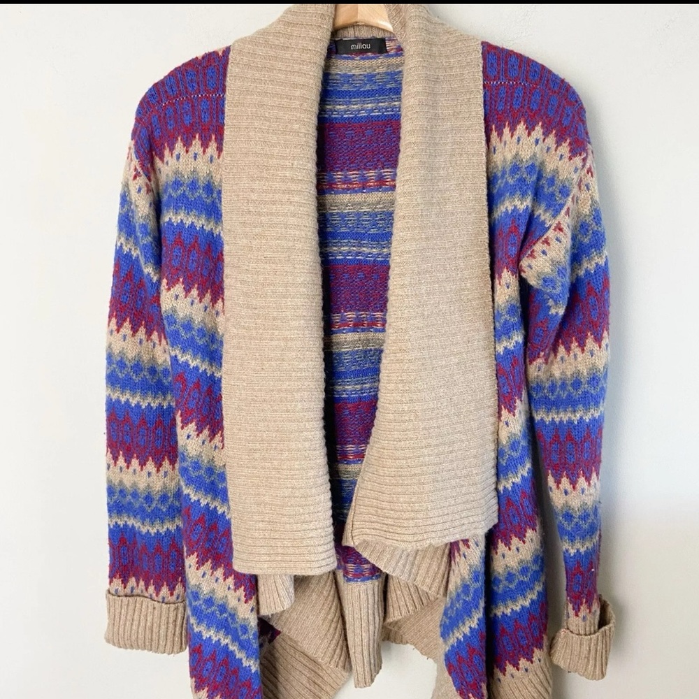 LF Millau Fair Isle Knit Waterfall Cardigan Sweater | Size Large
